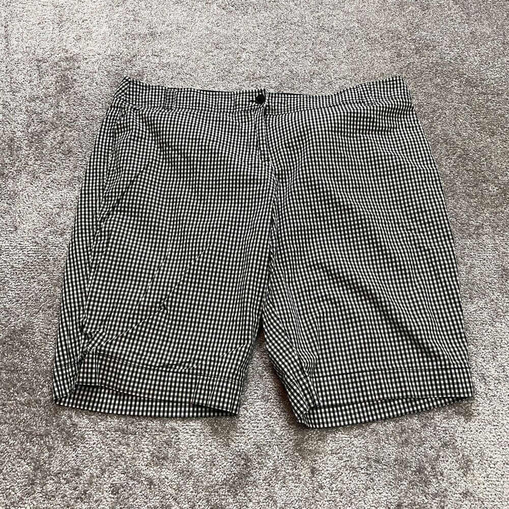New York and Company Manhattan Chino Shorts Womens 18 Black White Plaid 12" Insm